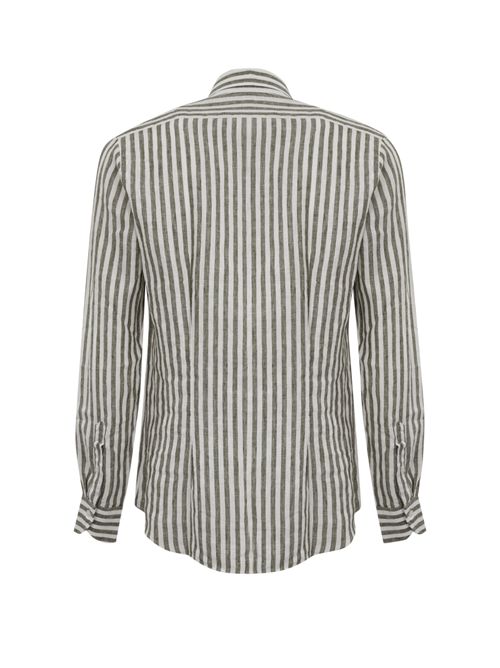 Camicia in lino a righe Marrone/Bianco Xacus | 81221 748ML005